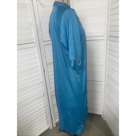 Vintage Aqua Nylon Full Length Robe Chinese Asian Theme X-Large - Picture 5 of 8